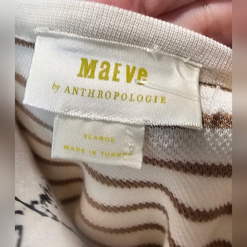 Maeve By Anthropologie Women's Slouchy Striped Long-Sleeve Tee Brown Size XL - Picture 9 of 13